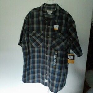 Eddie Bauer workwear shirt mens XXL 2XL blue gray plaid short sleeveshirt  new